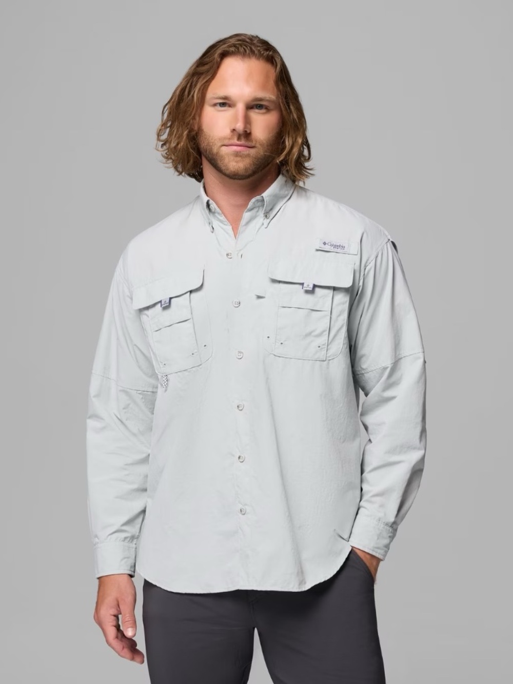 COLUMBIA MEN'S PFG BAHAMA LONG SLEEVE SHIRT XXL, COOL GREY, EXCELLENT
